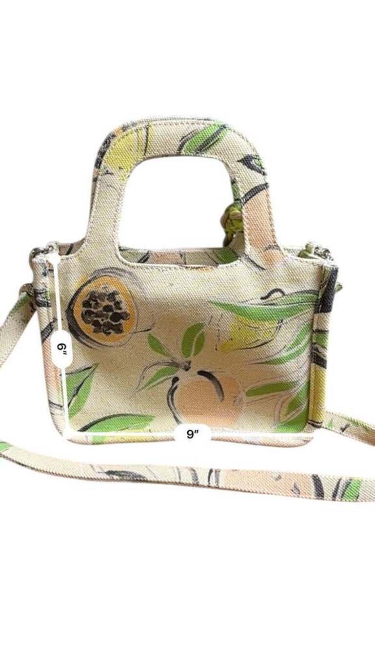 Vince Camuto La Frutta Print Heavy Canvas Mini Tote Bag Crossbody Summer Lemons - Picture 2 of 5